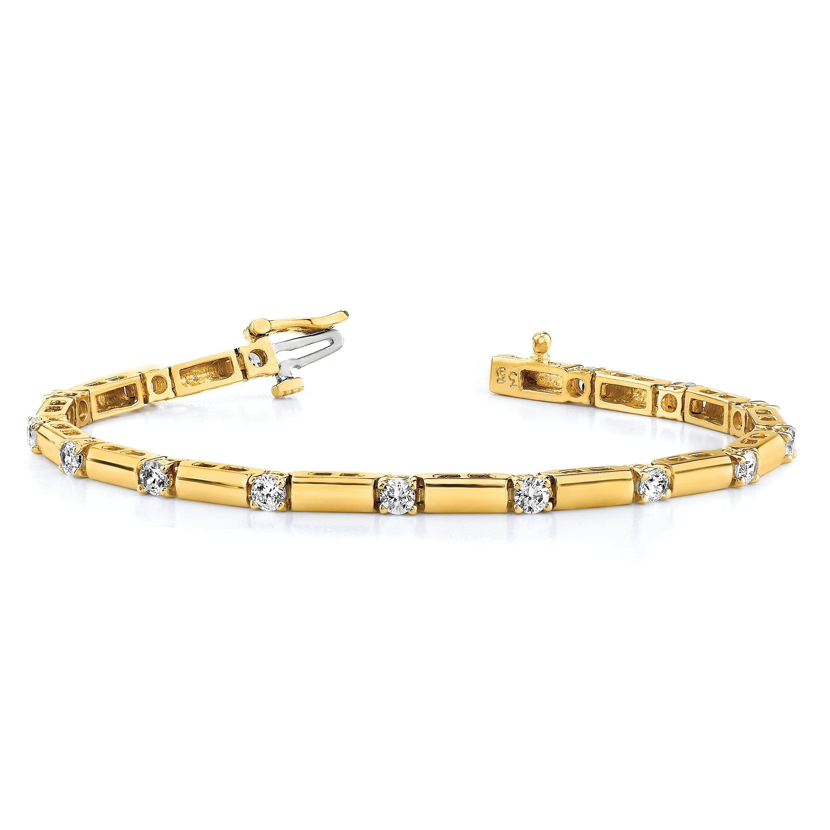 14K Yellow Gold Complete 2.1 Carat Round Vs Diamond Bar Link 7 Inch Tennis Bracelet