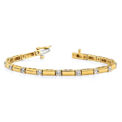 14K Yellow Gold Complete 2.1 Carat Round Vs Diamond Bar Link 7 Inch Tennis Bracelet