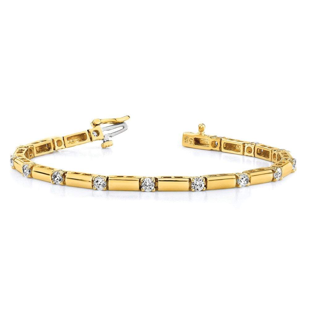 14K Yellow Gold Complete 2.1 Carat Round A Diamond Bar Link 7 Inch Tennis Bracelet