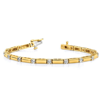 14K Yellow Gold Complete 2.1 Carat Round A Diamond Bar Link 7 Inch Tennis Bracelet