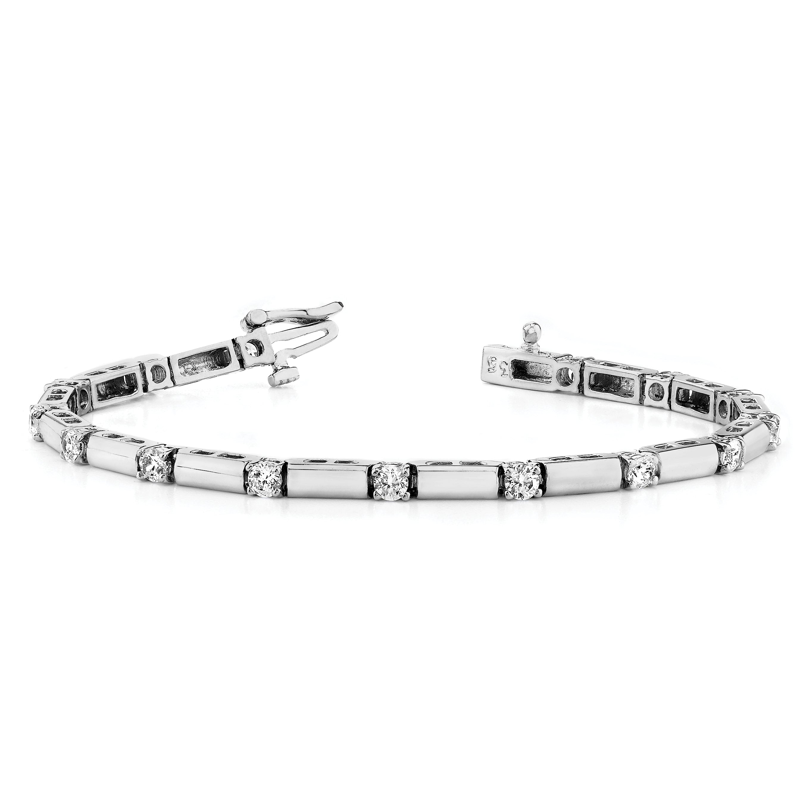 14K White Gold Complete 2.1 Carat Round Aa Diamond Bar Link 7 Inch Tennis Bracelet