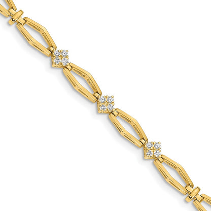 14K Yellow Gold Complete 1/5 Carat Round A Diamond Cluster Fancy 7 Inch Bracelet