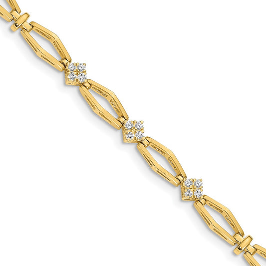 14K Yellow Gold Complete 1/5 Carat Round A Diamond Cluster Fancy 7 Inch Bracelet