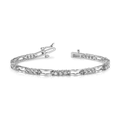 14K White Gold Complete 1.5 Carat Round Aa Diamond Paperclip Link 7 Inch Tennis Bracelet