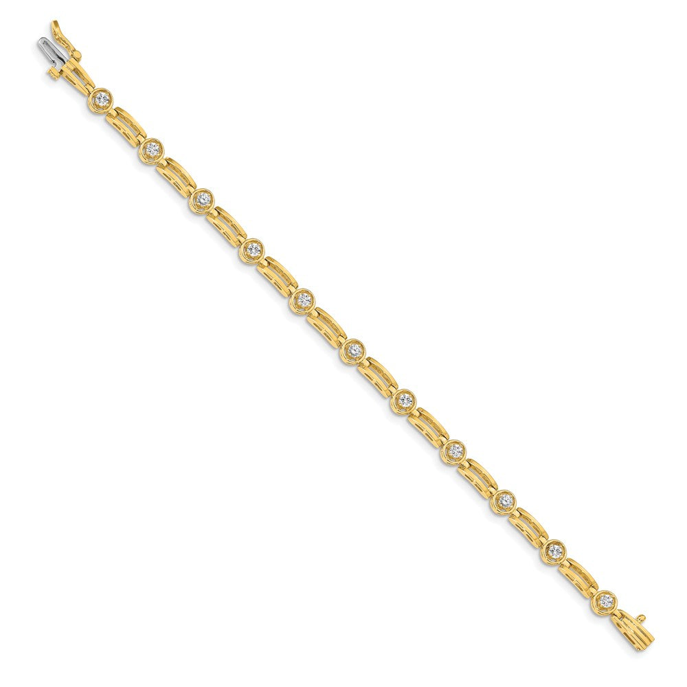 14K Yellow Gold Complete 3/4 Carat Round A Diamond 4 Prong Bar Link 7 Inch Tennis Bracelet