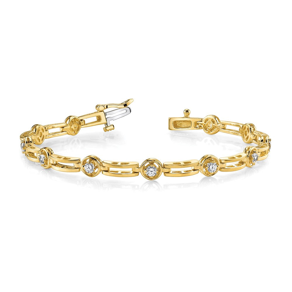 14K Yellow Gold Complete 3/4 Carat Round A Diamond 4 Prong Bar Link 7 Inch Tennis Bracelet