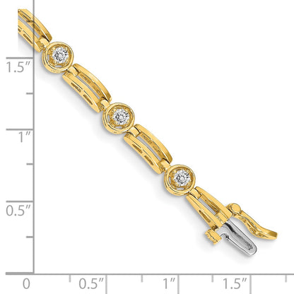 14K Yellow Gold Complete 3/4 Carat Round Vs Diamond 4 Prong Bar Link 7 Inch Tennis Bracelet
