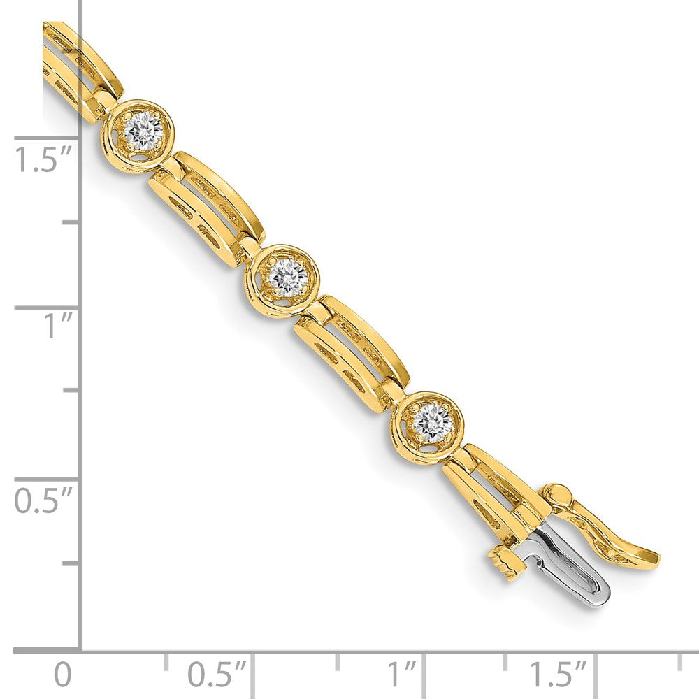 14K Yellow Gold Complete 3/4 Carat Round A Diamond 4 Prong Bar Link 7 Inch Tennis Bracelet