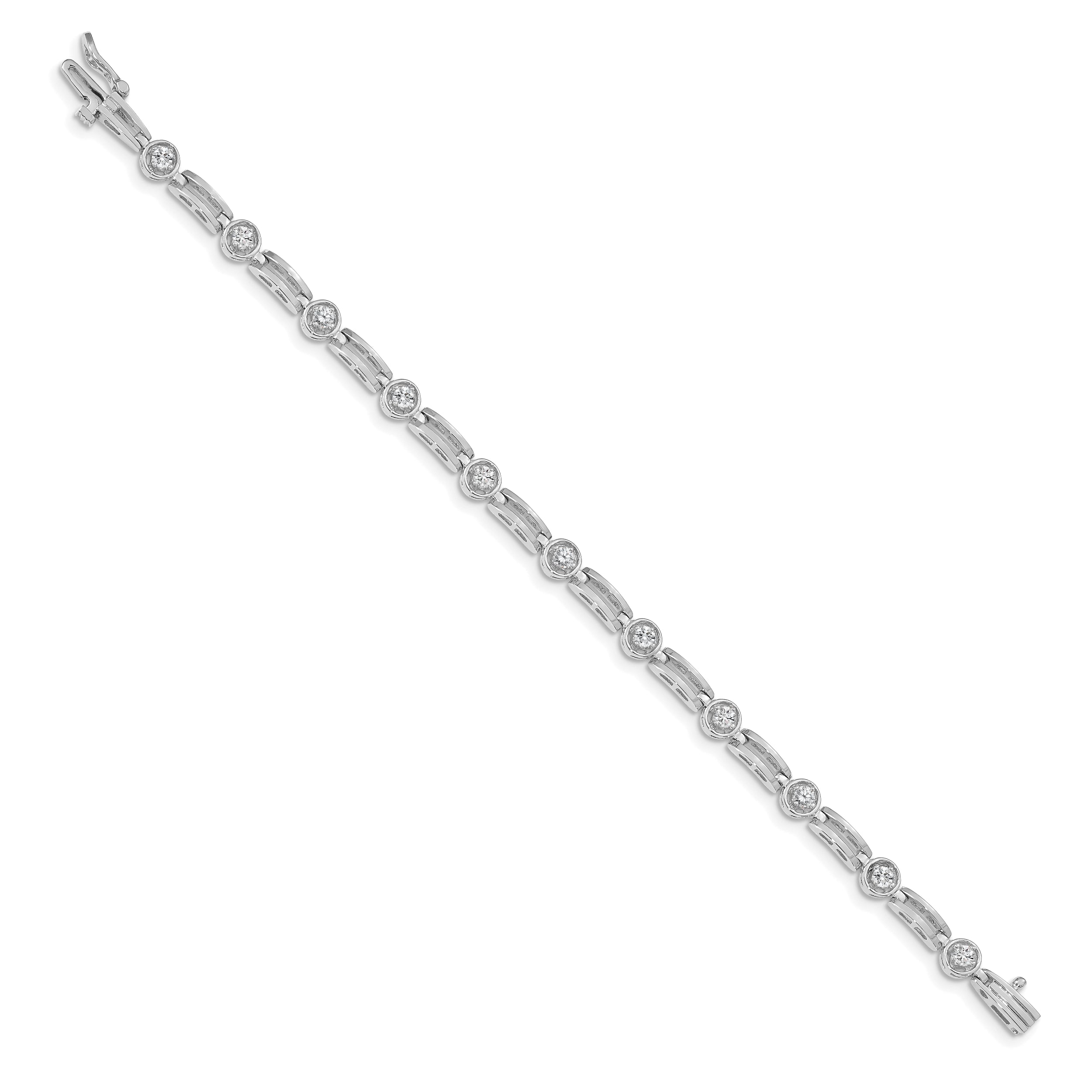 14K White Gold Complete 3/4 Carat Round Aa Diamond 4 Prong Bar Link 7 Inch Tennis Bracelet