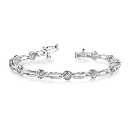 14K White Gold Complete 3/4 Carat Round Vs Diamond 4 Prong Bar Link 7 Inch Tennis Bracelet