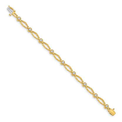 14K Yellow Gold Complete 3/4 Carat Round A Diamond Fancy Link 7 Inch Bracelet