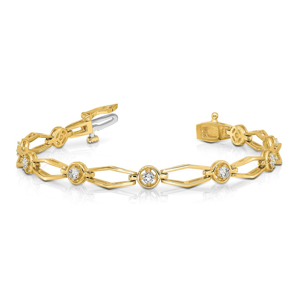 14K Yellow Gold Complete 3/4 Carat Round Aaa Diamond Fancy Link 7 Inch Bracelet