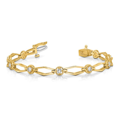 14K Yellow Gold Complete 3/4 Carat Round A Diamond Fancy Link 7 Inch Bracelet