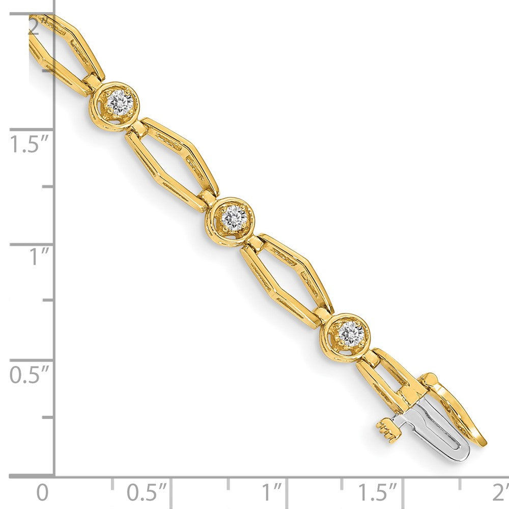14K Yellow Gold Complete 3/4 Carat Round Aa Diamond Fancy Link 7 Inch Bracelet