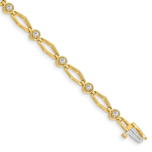 14K Yellow Gold Complete 3/4 Carat Round Vs Diamond Fancy Link 7 Inch Bracelet