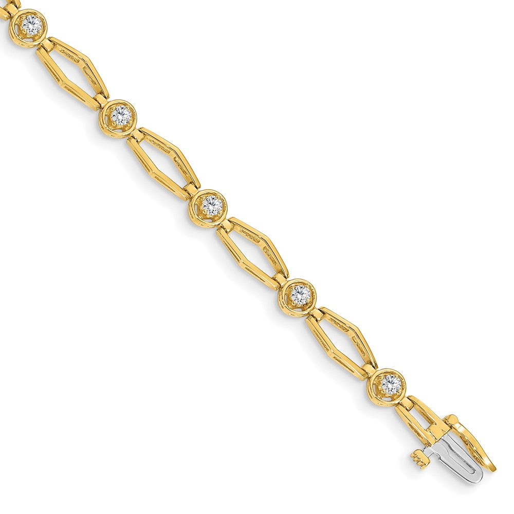 14K Yellow Gold Complete 3/4 Carat Round Aaa Diamond Fancy Link 7 Inch Bracelet