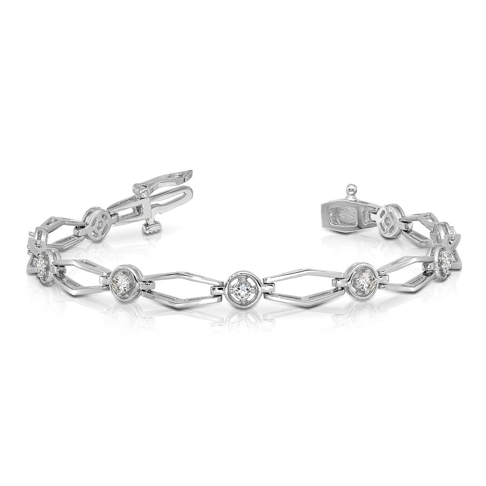 14K White Gold Complete 3/4 Carat Round Vs Diamond Fancy Link 7 Inch Bracelet