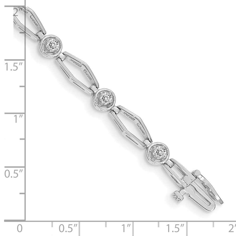 14K White Gold Complete 3/4 Carat Round A Diamond Fancy Link 7 Inch Bracelet