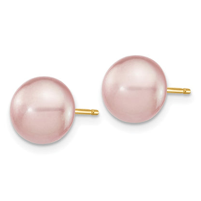 14K Yellow Gold 8-9mm Purple Button Freshwater Cultured Pearl Stud Post Earrings