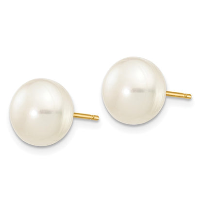 14K Yellow Gold 8 9mm White Button Freshwater Cultured Pearl Stud Post Earrings