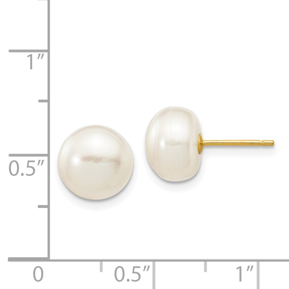 14K Yellow Gold 8 9mm White Button Freshwater Cultured Pearl Stud Post Earrings