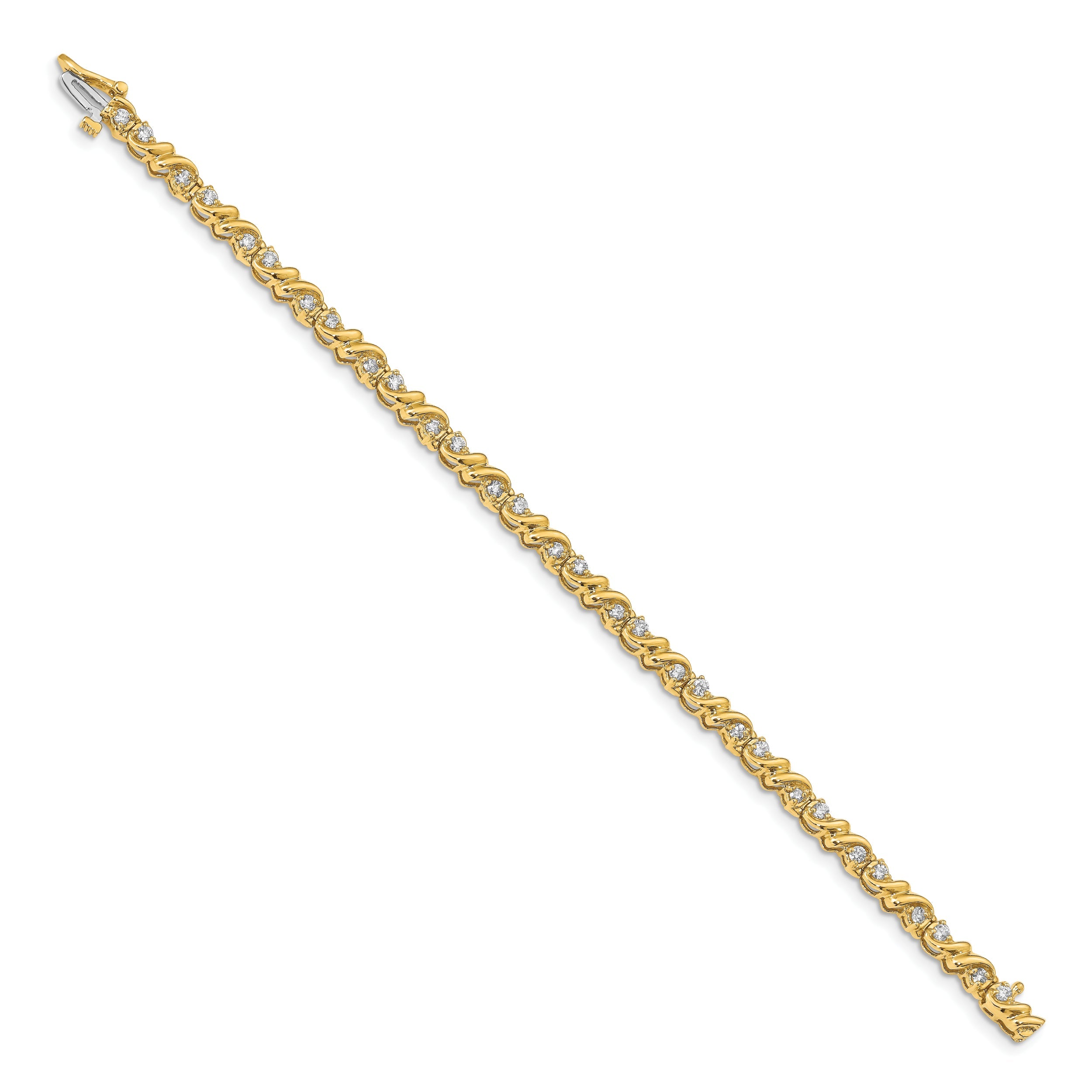 14K Yellow Gold Complete 1.17 Carat Round Aaa Diamond Fancy Swirl 7 Inch Tennis Bracelet