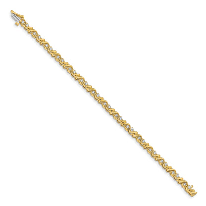 14K Yellow Gold Complete 1.17 Carat Round Aa Diamond Fancy Swirl 7 Inch Tennis Bracelet