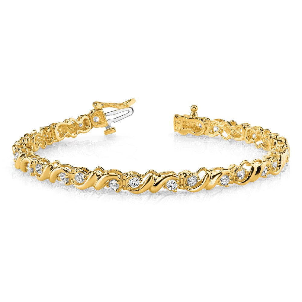 14K Yellow Gold Complete 1.17 Carat Round Vs Diamond Fancy Swirl 7 Inch Tennis Bracelet