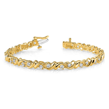 14K Yellow Gold Complete 1.17 Carat Round A Diamond Fancy Swirl 7 Inch Tennis Bracelet