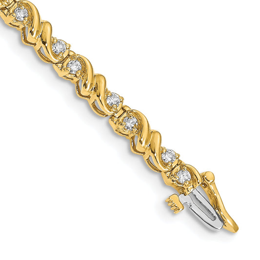 14K Yellow Gold Complete 1.17 Carat Round Aa Diamond Fancy Swirl 7 Inch Tennis Bracelet