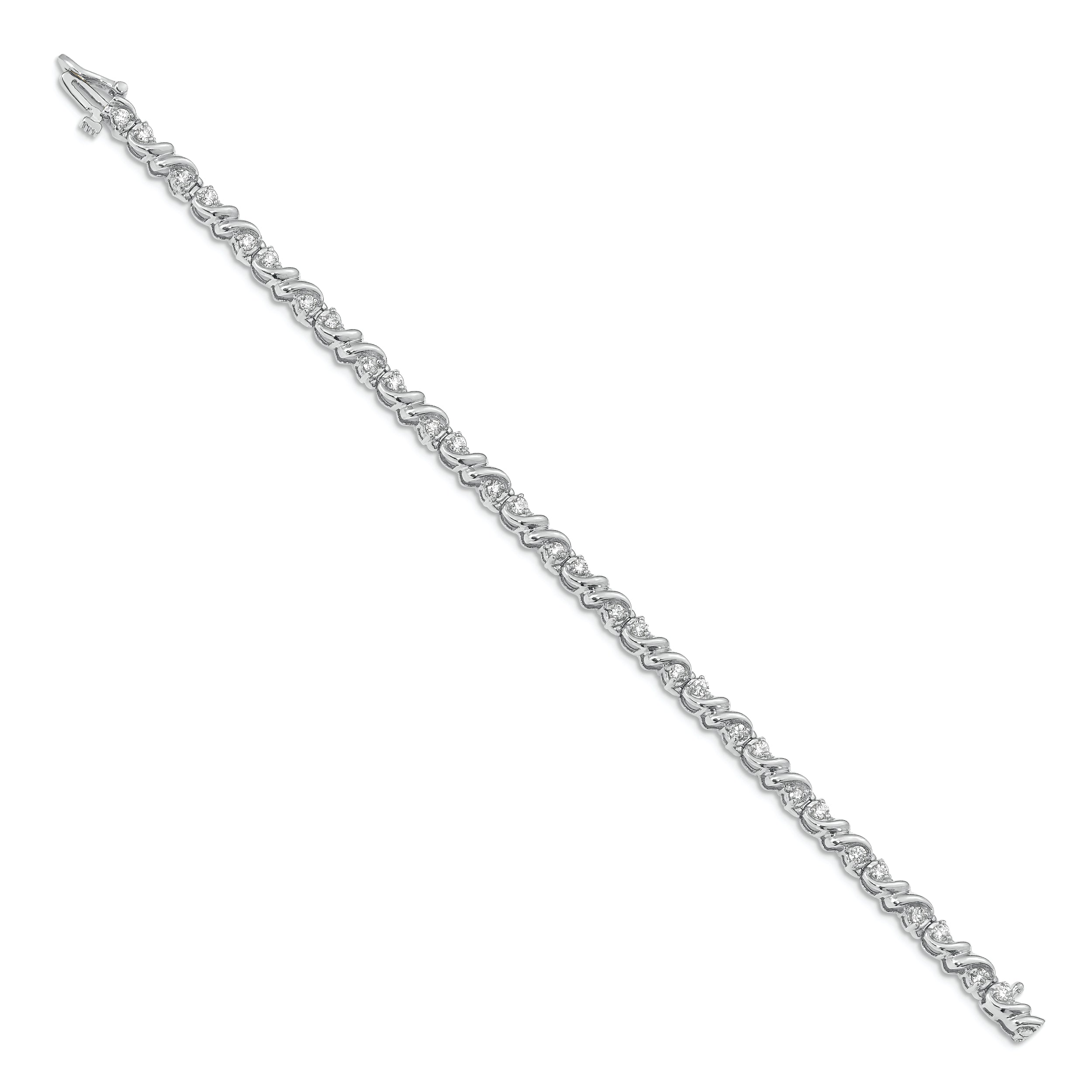 14K White Gold Complete 1.17 Carat Round Aa Diamond Fancy Swirl 7 Inch Tennis Bracelet