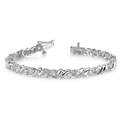 14K White Gold Complete 1.17 Carat Round Aaa Diamond Fancy Swirl 7 Inch Tennis Bracelet