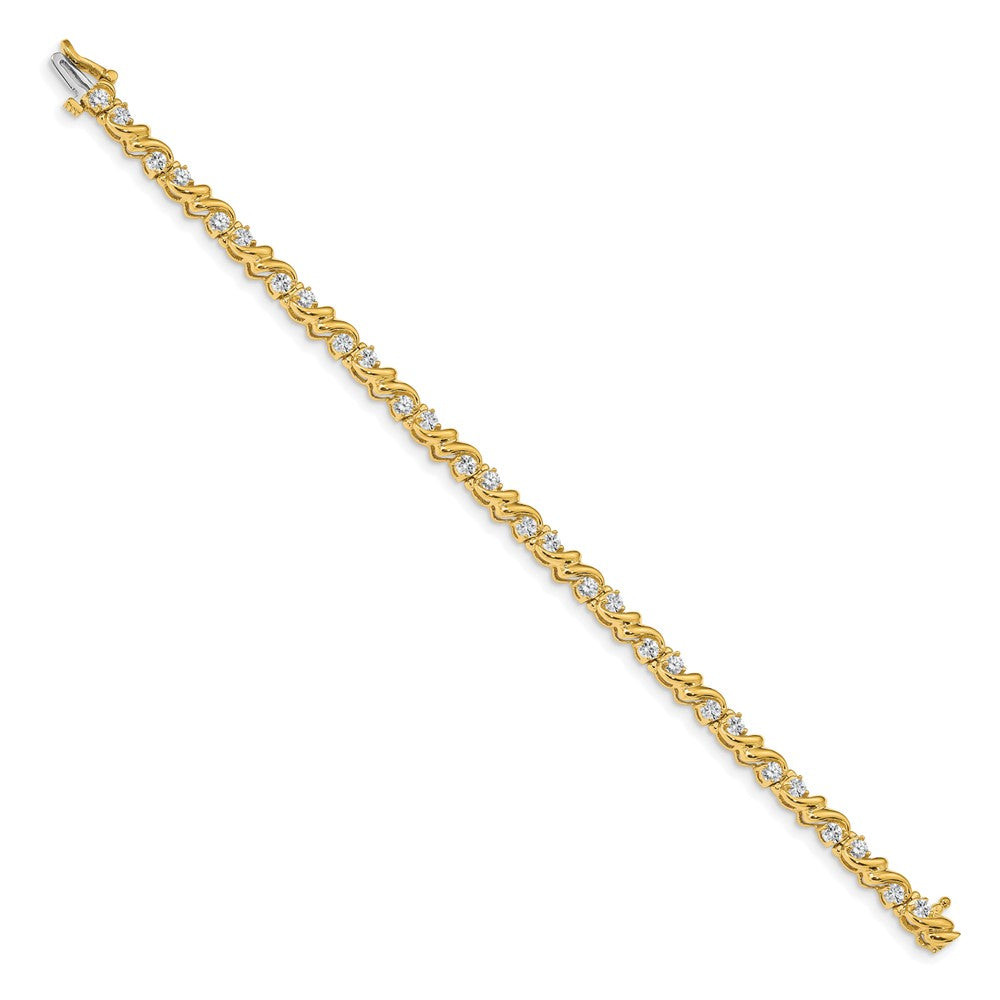 14K Yellow Gold Complete 1.45 Carat Round A Diamond Fancy Swirl 7 Inch Tennis Bracelet