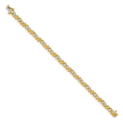 14K Yellow Gold Complete 1.45 Carat Round A Diamond Fancy Swirl 7 Inch Tennis Bracelet