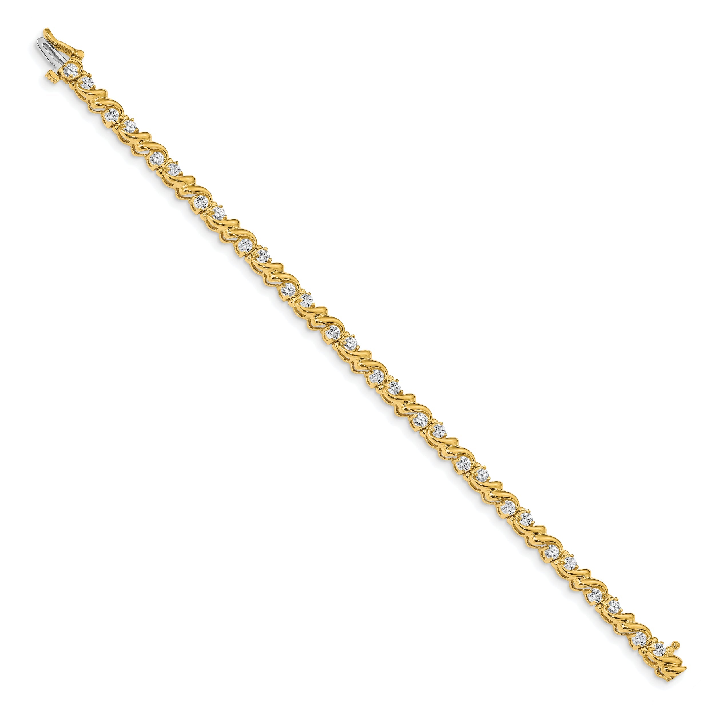 14K Yellow Gold Complete 1.45 Carat Round Aa Diamond Fancy Swirl 7 Inch Tennis Bracelet