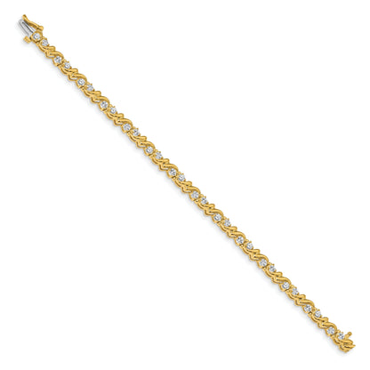 14K Yellow Gold Complete 1.45 Carat Round Aa Diamond Fancy Swirl 7 Inch Tennis Bracelet