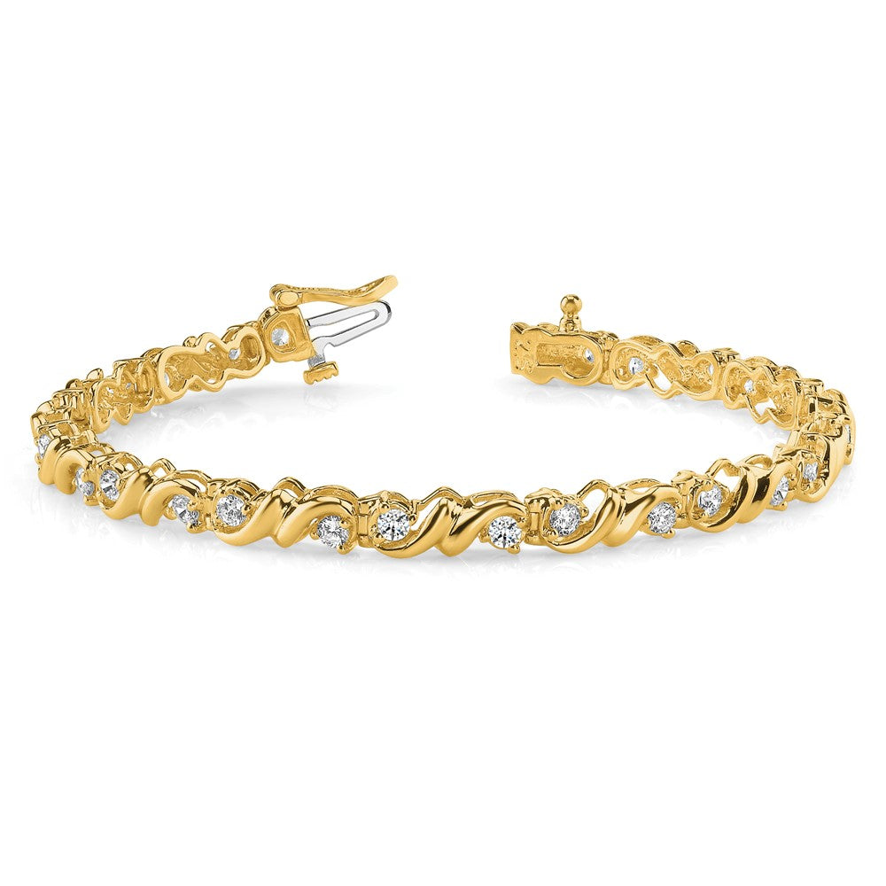 14K Yellow Gold Complete 1.45 Carat Round A Diamond Fancy Swirl 7 Inch Tennis Bracelet