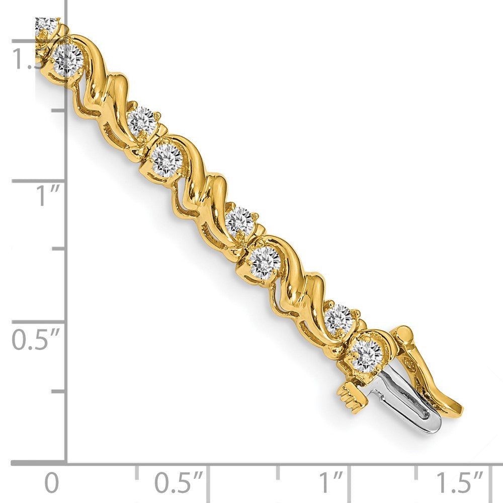 14K Yellow Gold Complete 1.45 Carat Round A Diamond Fancy Swirl 7 Inch Tennis Bracelet