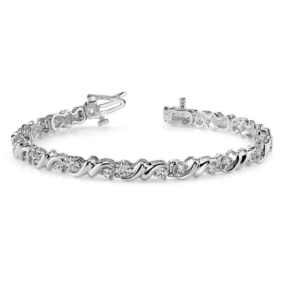 14K White Gold Complete 1.45 Carat Round Aaa Diamond Fancy Swirl 7 Inch Tennis Bracelet