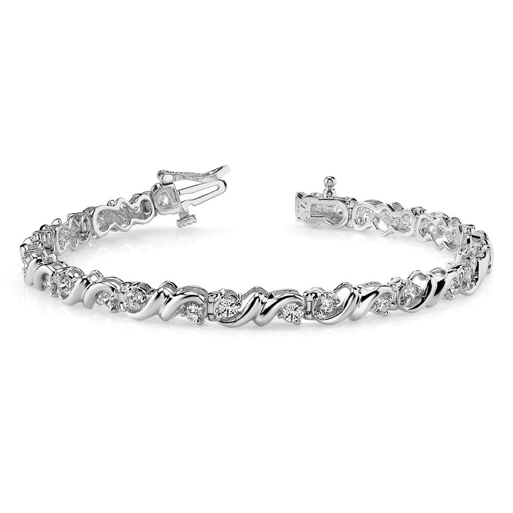 14K White Gold Complete 1.45 Carat Round Vs Diamond Fancy Swirl 7 Inch Tennis Bracelet