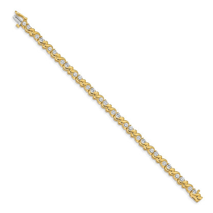 14K Yellow Gold Complete 2.88 Carat Round A Diamond Fancy Swirl 7 Inch Tennis Bracelet