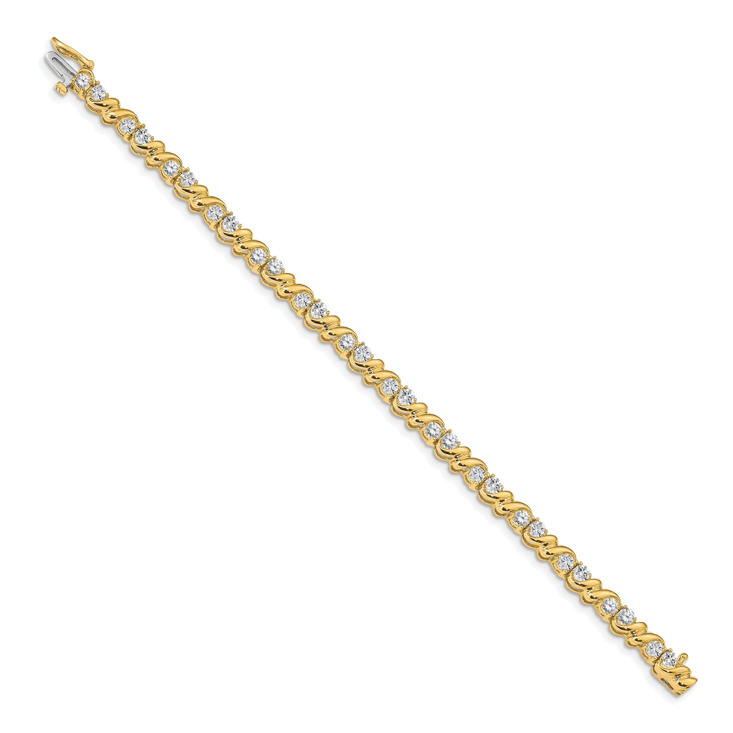 14K Yellow Gold Complete 2.88 Carat Round Aa Diamond Fancy Swirl 7 Inch Tennis Bracelet