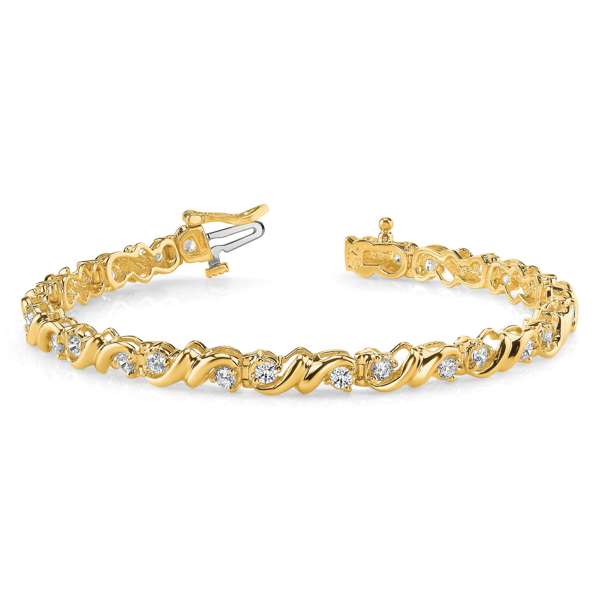 14K Yellow Gold Complete 2.88 Carat Round Aa Diamond Fancy Swirl 7 Inch Tennis Bracelet