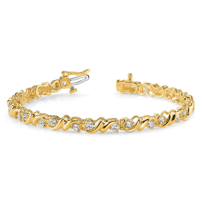 14K Yellow Gold Complete 2.88 Carat Round Aa Diamond Fancy Swirl 7 Inch Tennis Bracelet