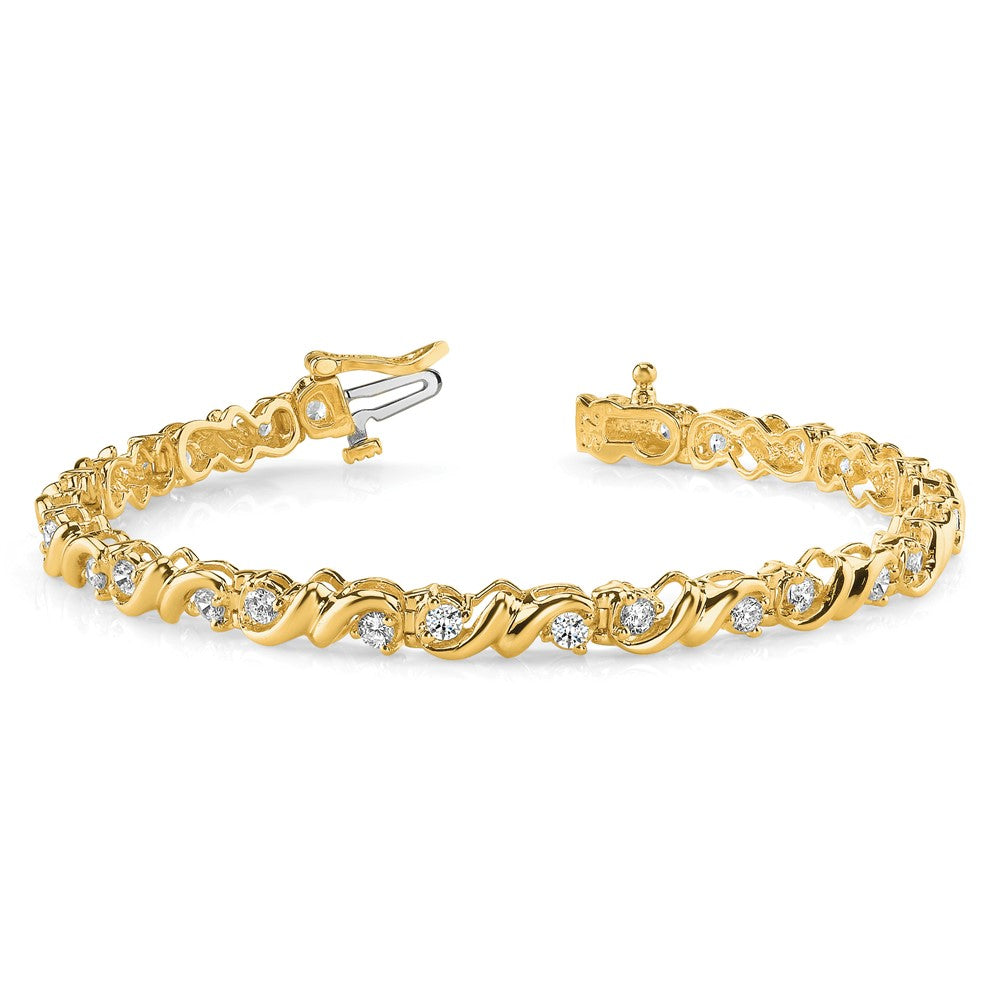 14K Yellow Gold Complete 2.88 Carat Round Aaa Diamond Fancy Swirl 7 Inch Tennis Bracelet