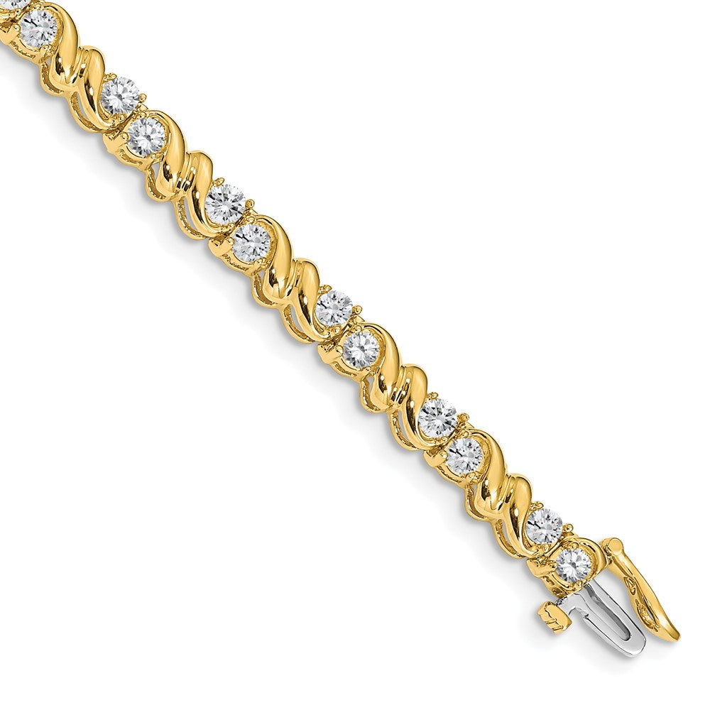 14K Yellow Gold Complete 2.88 Carat Round Aa Diamond Fancy Swirl 7 Inch Tennis Bracelet