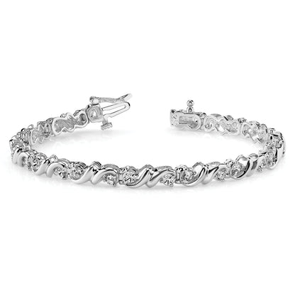 14K White Gold Complete 2.88 Carat Round Vs Diamond Fancy Swirl 7 Inch Tennis Bracelet