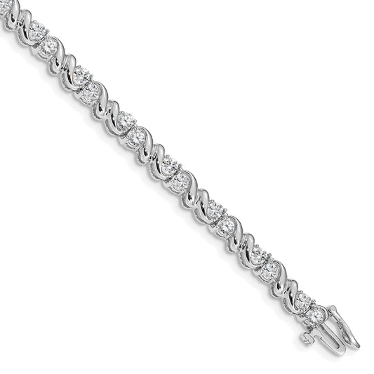 14K White Gold Complete 2.88 Carat Round Aa Diamond Fancy Swirl 7 Inch Tennis Bracelet