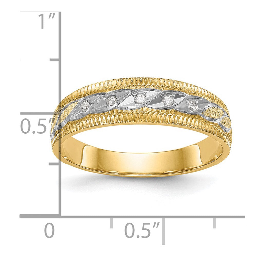 14K Yellow Gold And Rhodium Aa Quality 1/20 Carat Diamond Trio Mens Complete Wedding Band