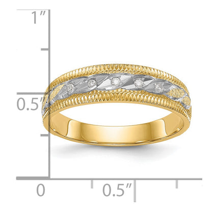 14K Yellow Gold And Rhodium Aa Quality 1/20 Carat Diamond Trio Mens Complete Wedding Band